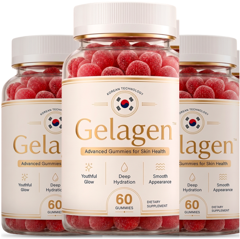 Three bottles of Gelagen skin health gummies